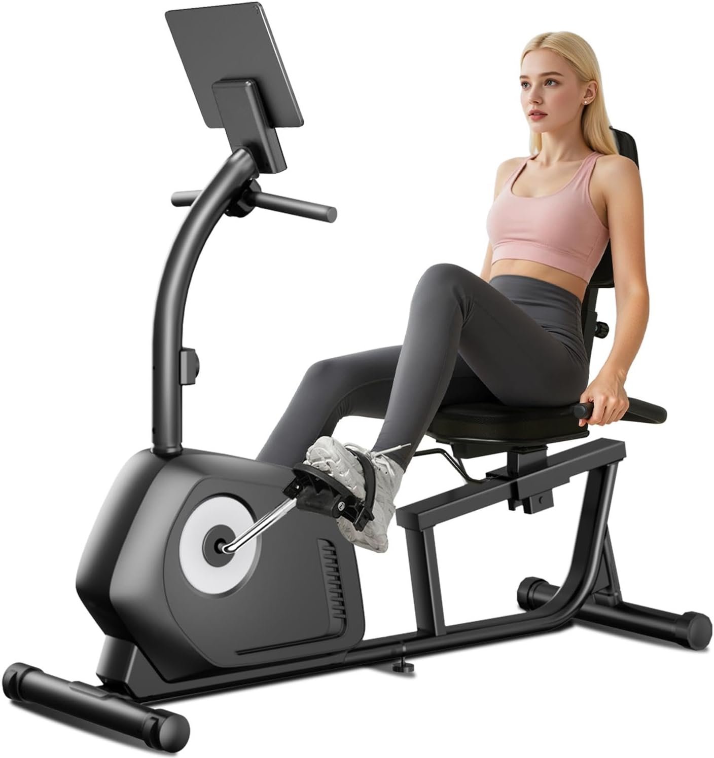 Recumbent Exercise Bike, Magnetic Staionary Bikes for Home with 16-level Resistance & Adjustable Seat, Staionary Bike for Seniors Adults, 350 LBS & LCD Monitor