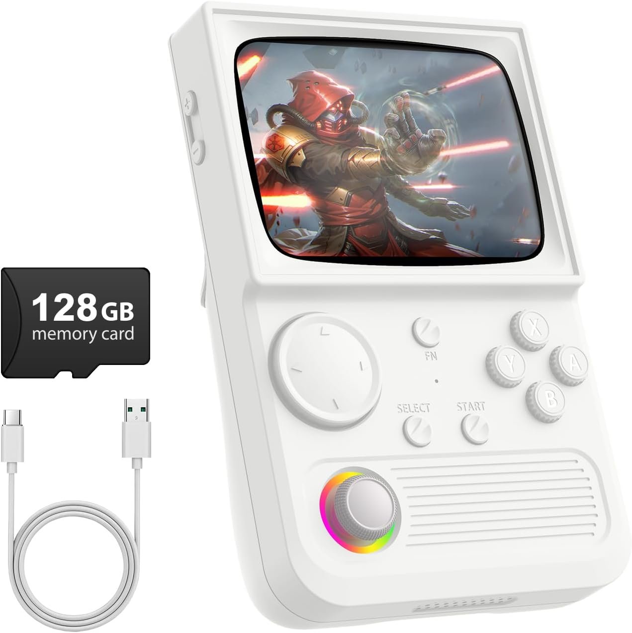 R36T Retro Gaming Console, 3.5”IPS Screen CRT-Inspired, Handheld Game Console 64GB with 18000+ Classic Games Supports WiFi Networked Fighting and OTG, 3500mAh Battery, with Portable Case(White 64GB)