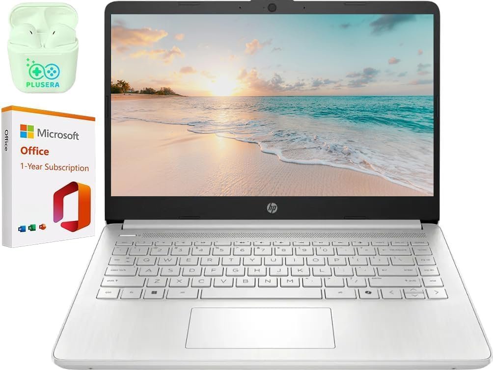 HP 14″ LED Business Laptop Computer with 1-Year Office 365, Intel Quad-Core N150 Processor, Windows 11 S, PLUSERA Earphones (Natural Silver, 16GB RAM)