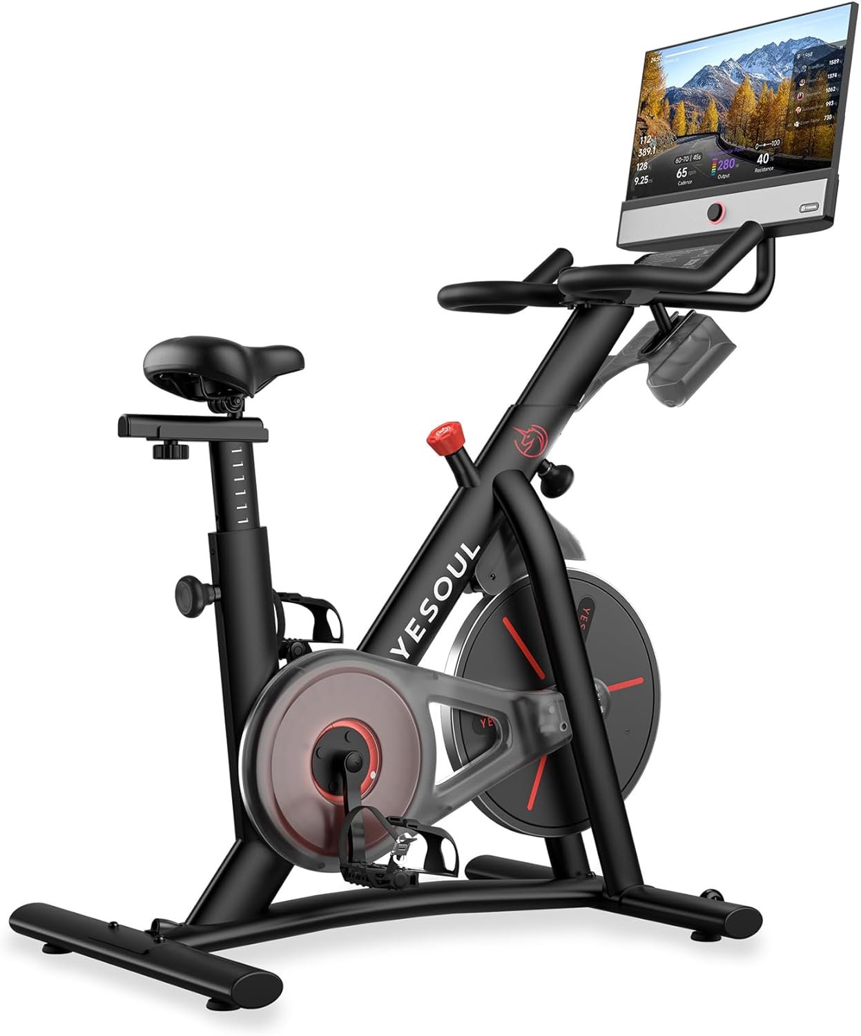 YESOUL Self-Powered Exercise Bike with Dynamic LED Lights – Stable Triangle Frame, Dual-Stage Drive, 300 lbs Capacity, Silent Magnetic Resistance, Compact Indoor Stationary Bike for Home