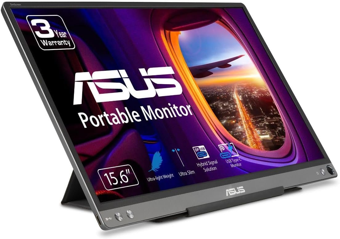 ASUS ZenScreen 15.6” 1080P Portable USB Monitor (MB16ACE) – Full HD (1920 x 1080), IPS, USB Type-C, Eye Care, Anti-Glare Surface, Lite Smart Case, External Screen for Laptop, 3-Year Warranty