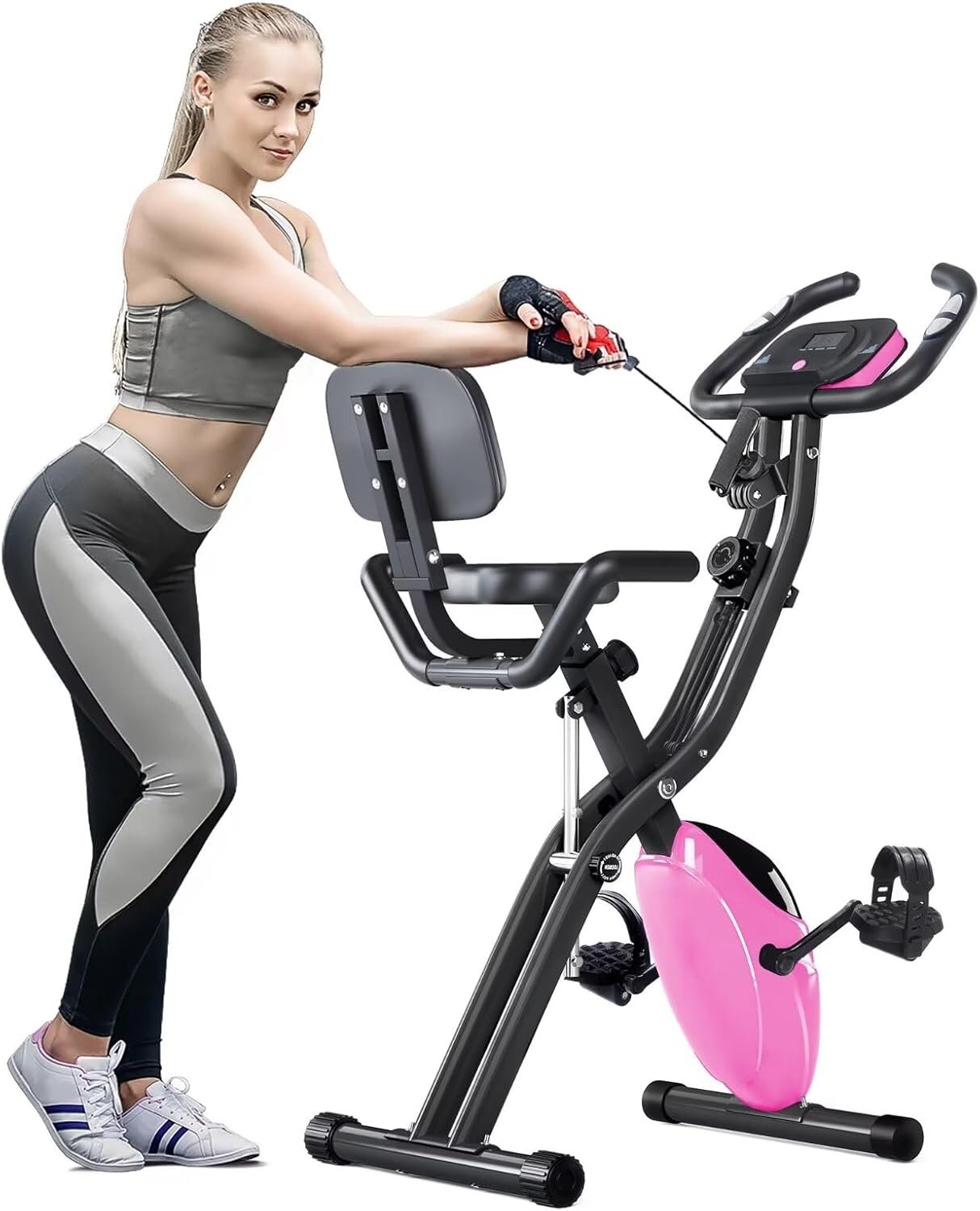 Merax Workout Bike For Home – 2 In 1 Recumbent Exercise Bike and Upright Indoor Cycling Bike Positions, 16 Level Magnetic Resistance Exercise Bike, Foldable Stationary Bike Machine, Fitness Bike