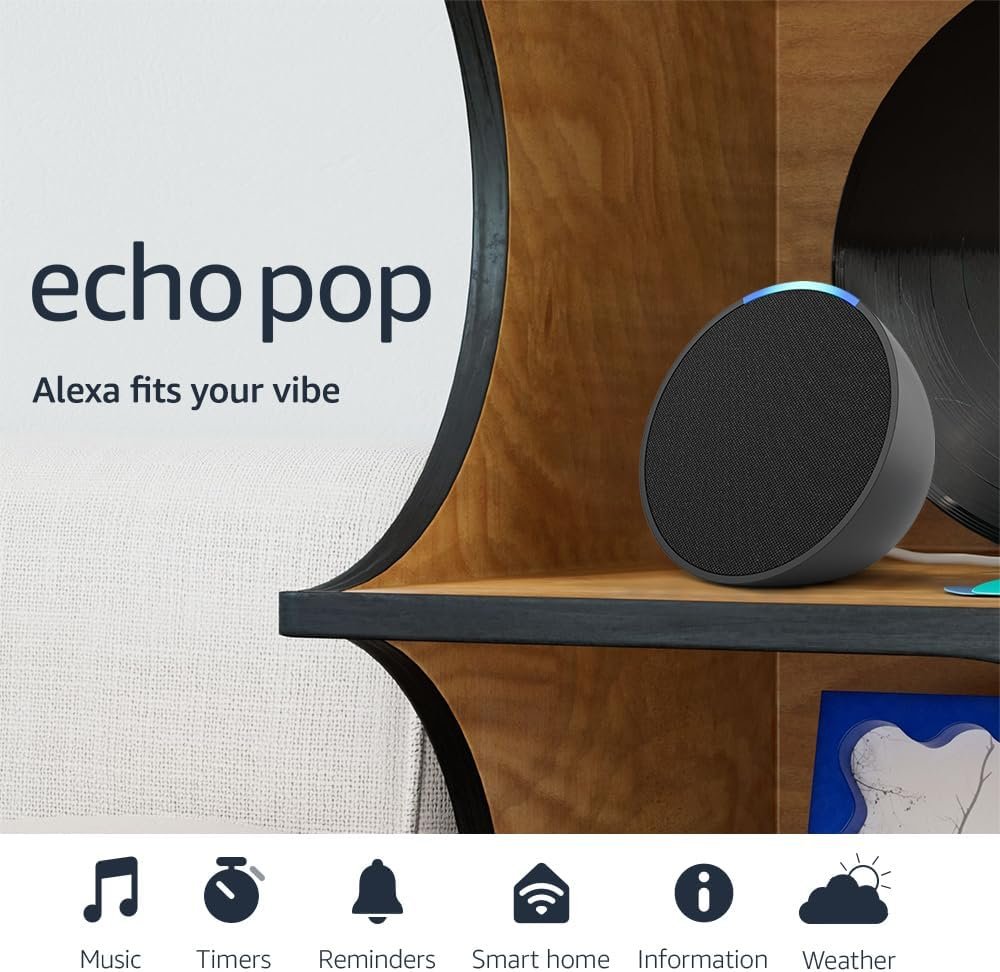 Like-New Amazon Echo Pop (newest model), Our smallest speaker, Designed for Alexa+, Fits in any room, Charcoal