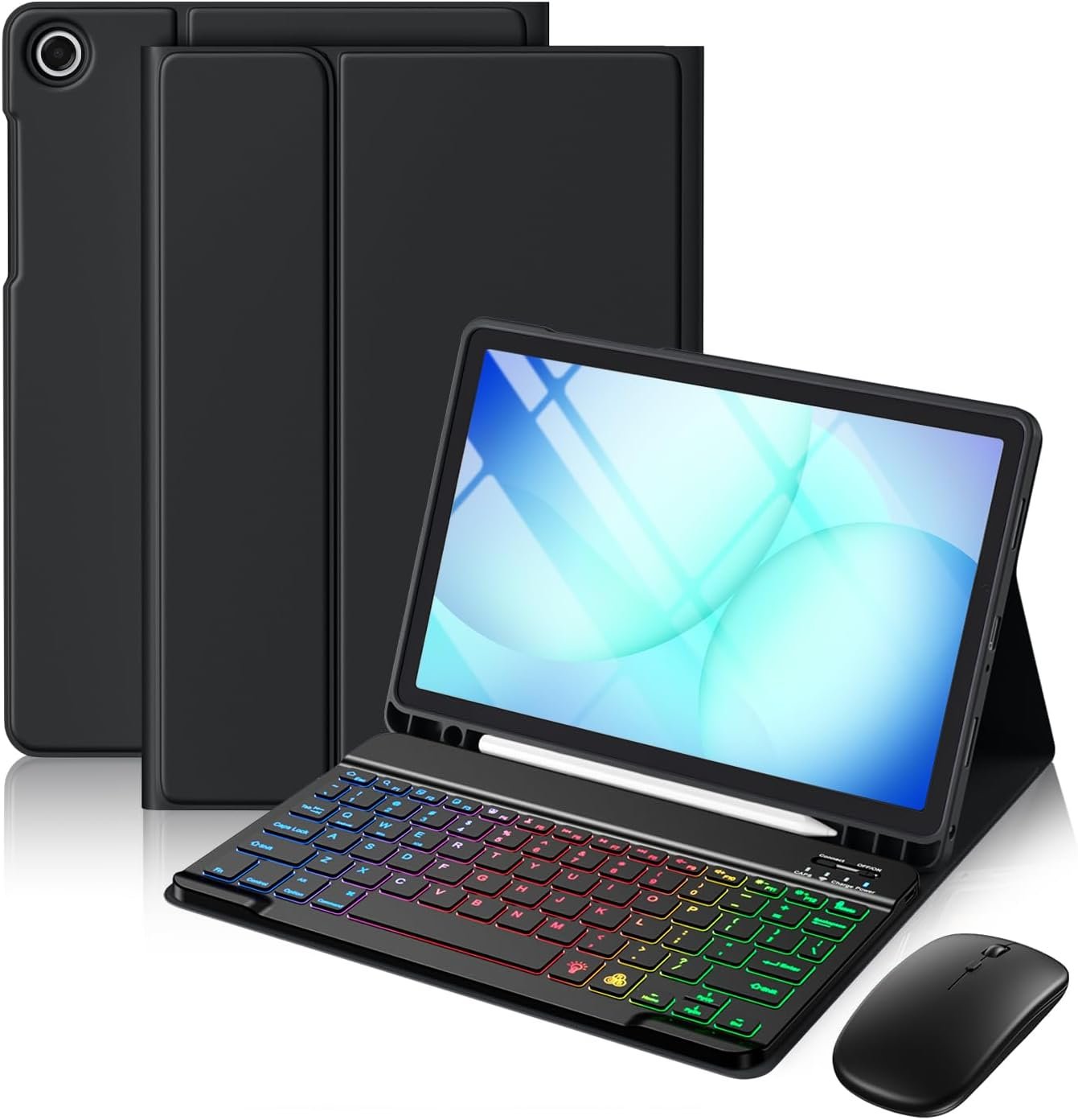 Harvopu for Galaxy Tab A11 Plus/A9 Plus 11″ Case with Keyboard-Wireless Mouse Backlit Detachable Keyboard Stain-Resistant Cover with Pen Holder for Galaxy A11+/A9+ 5G Tablet Case 11-inch,Black