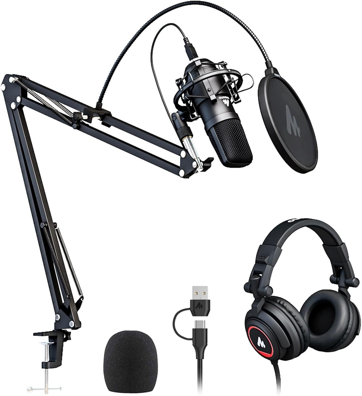 MAONO Microphone with Studio Headphone Set 192kHz/24bit Vocal Condenser Cardioid Podcast Mic Compatible with Mac and Windows, YouTube, Gaming, Live Streaming, Voice-Over (AU-A04H)