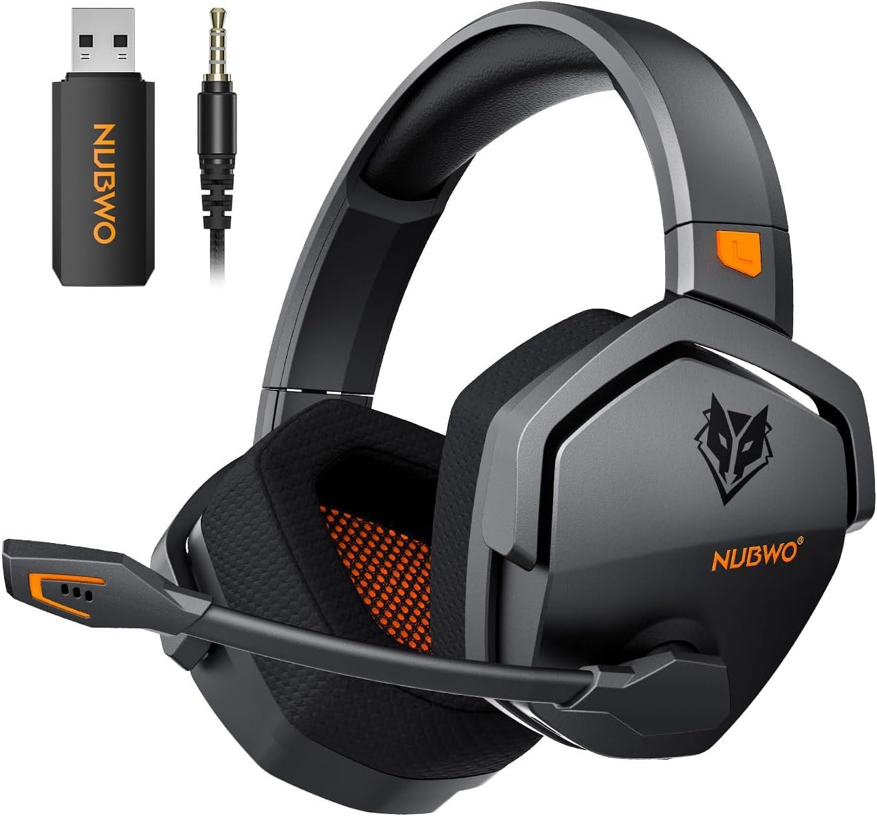 NUBWO Wireless Gaming Headset with Mic for Ps5 Ps4 PC, Zero Interference, 100-Hour Battery All-Day Play, 23ms Sync​ for Fortnite & Call of Duty/FPS Gamers, Triple Mode All Devices Compatible – Orange