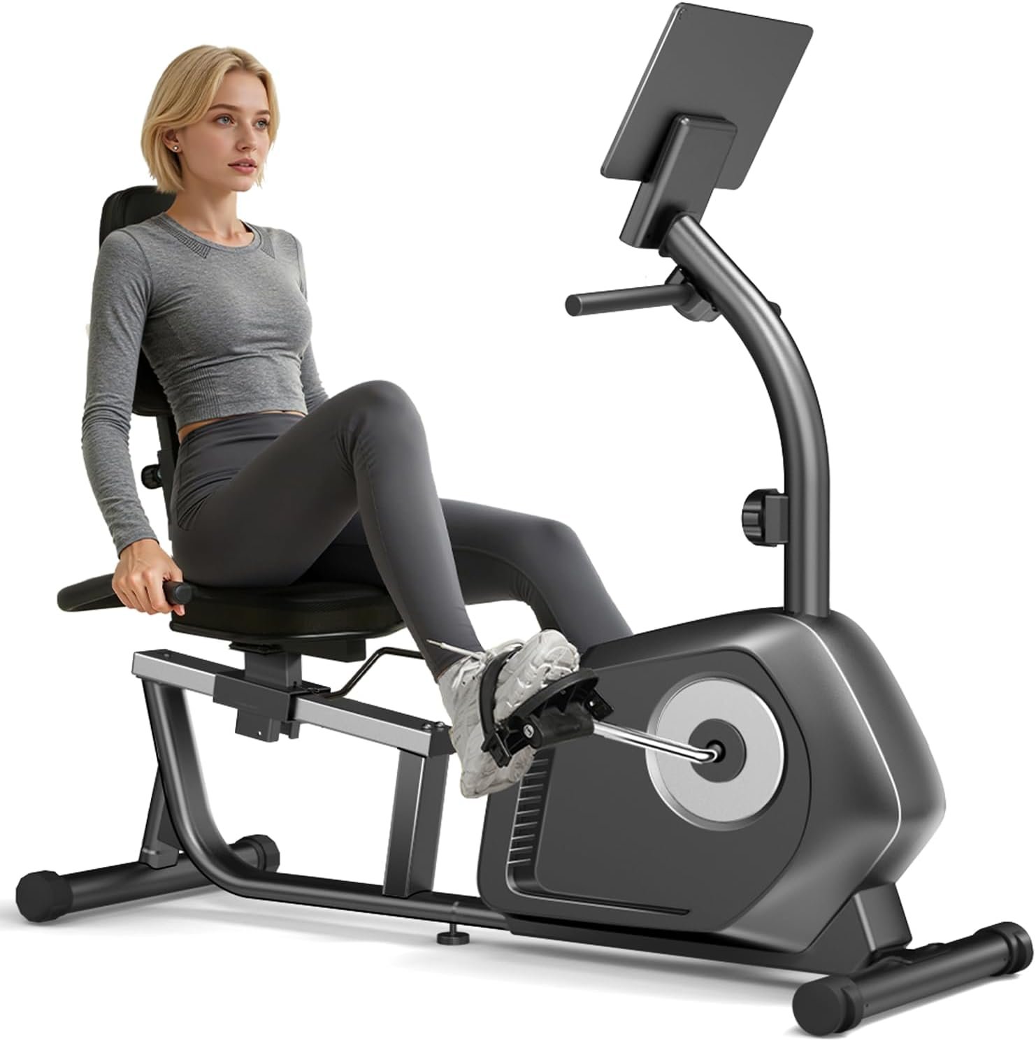 UMAY Exercise Bike, Recumbent Exercise Bike for Seniors, Magnetic Stationary Bikes for Home with 16-Level Resistance Adjustment, Adjustable Seat, Heart Rate Sensor & LCD Display, 350LBS Capacity Magnetic Recumbent Bike