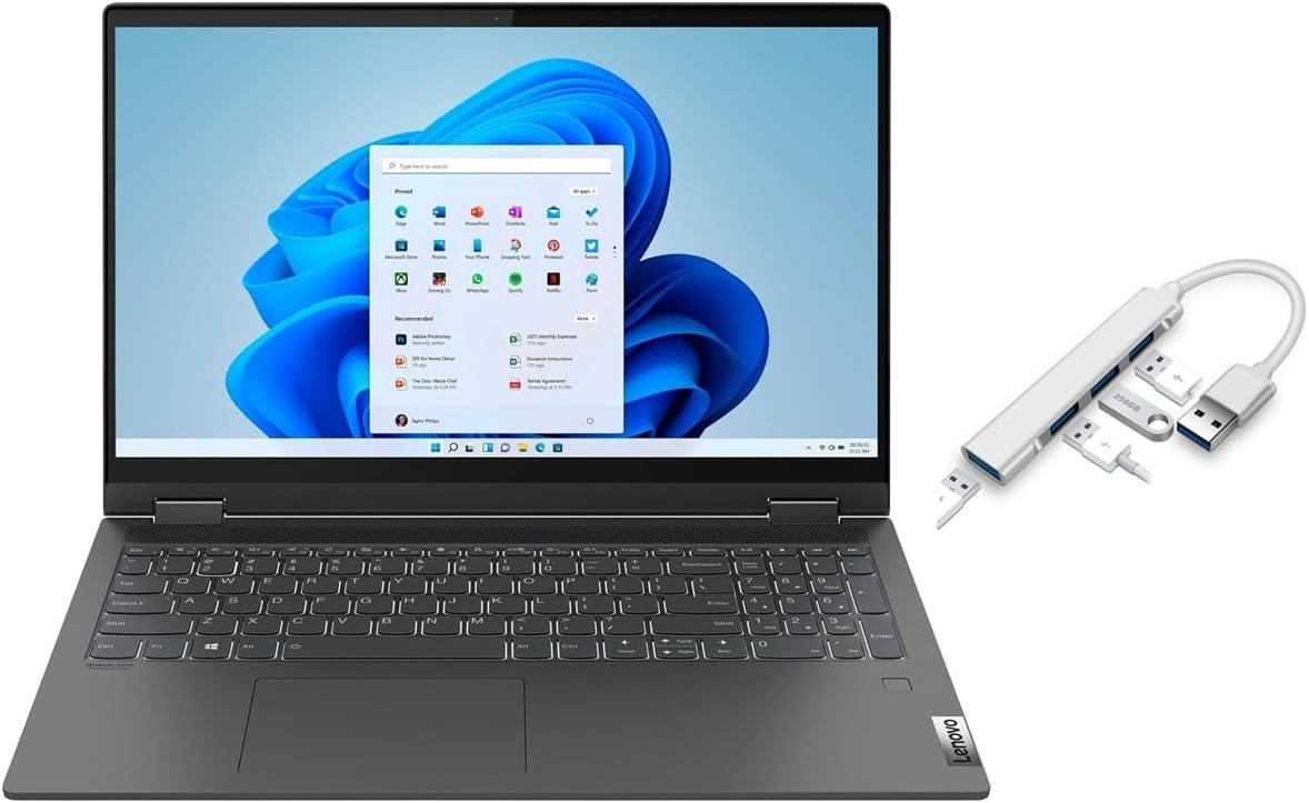 Lenovo Flex 5i 2-in-1 15.6″ FHD Touchscreen Laptop | Intel Core i5-1135G7 (Beat i7-1065G7) | 8GB RAM | 256GB SSD | Intel Iris Xe Graphics|Windows 11 Home|Backlit|Fingerprint|Bundle with USB 3.0 Hub
