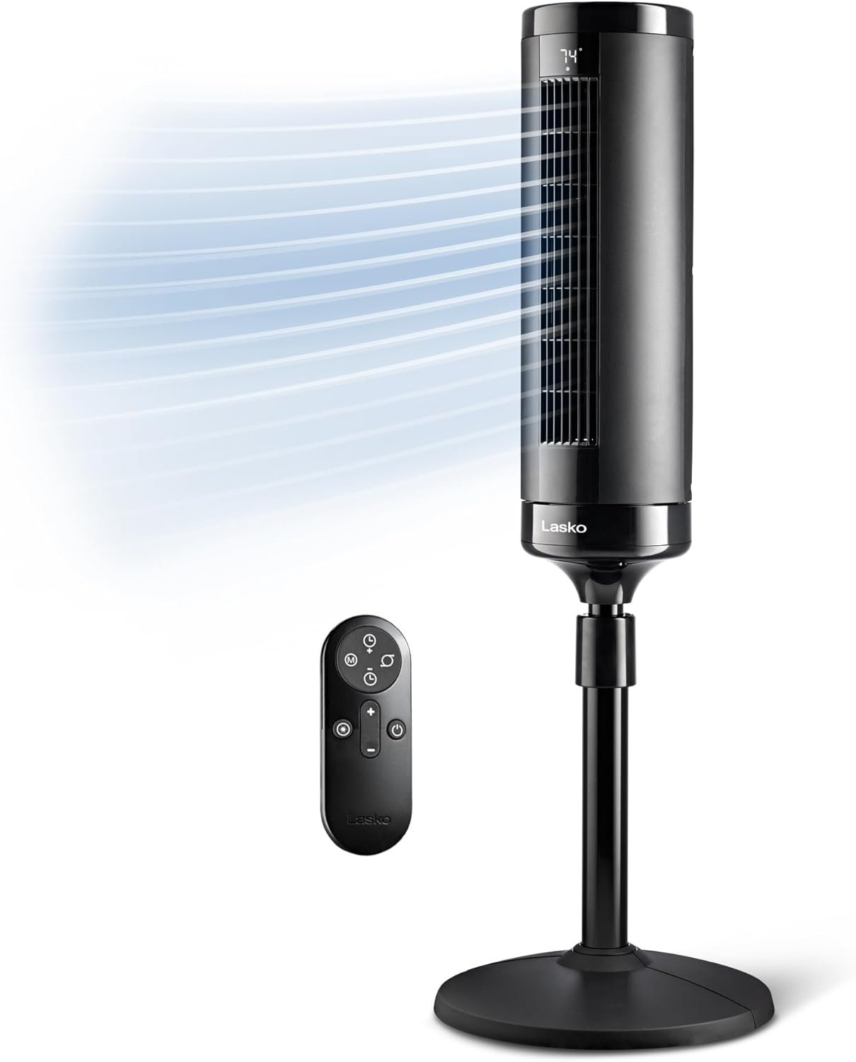 Lasko Elevation Tower Fan for Bedroom, Office, and Living Room – 42”-54” Adjustable Height Cooling with 31 ft/s Airflow and 90° Oscillation- Quiet 28 dB Operation – Remote Control – Black