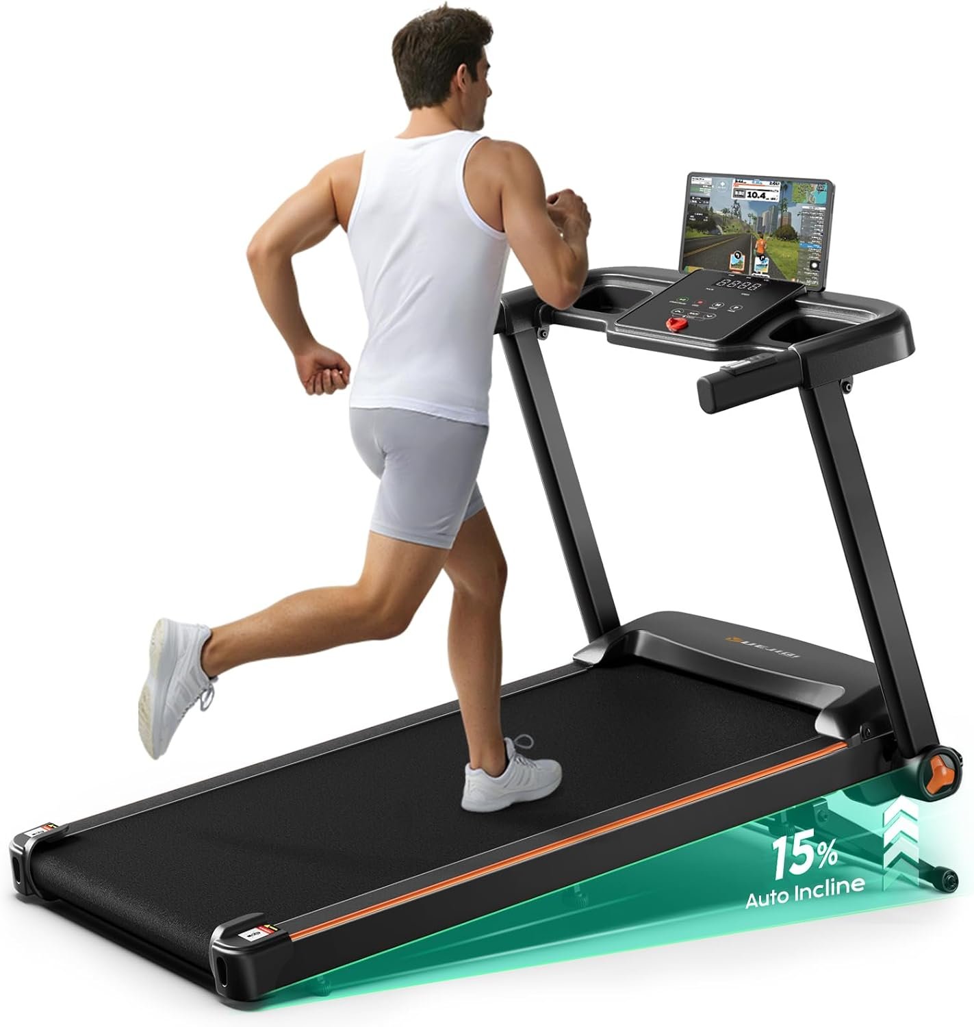 YUEJIQI 3220S Treadmills for Home, 15% Auto Incline, 3.5HP Quiet Brushless, 300Lbs Capacity, 16″x42″ Wide Running Belt, Max 8.5 MPH, One-Touch Folding Treadmill with Bluetooth APP & Pulse Monitor