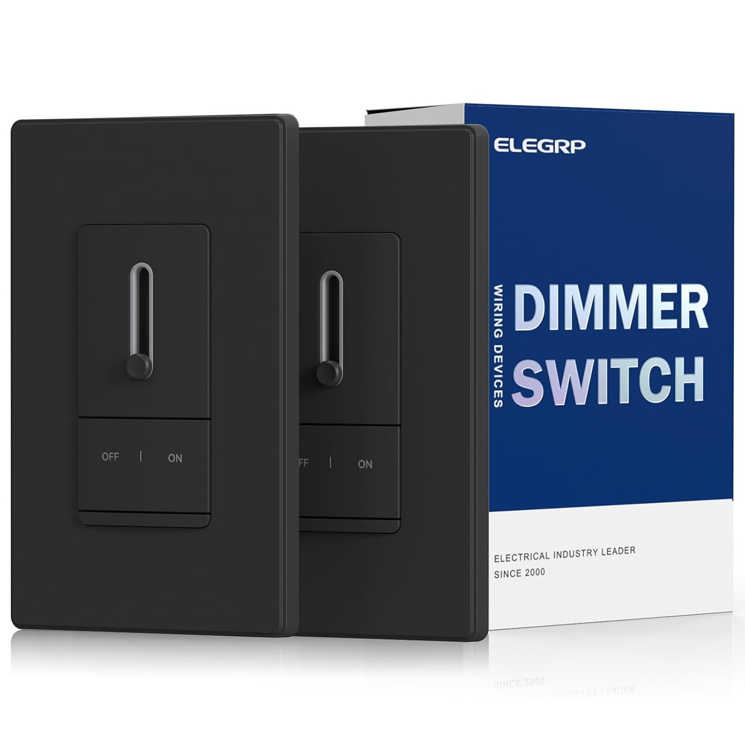 ELEGRP Slide Dimmer Light Switch, Universal Dimmable LED Lighting Control, Single Pole or 3 Way Dimmer Switches for Led Lights, Wall Plate Included, UL Listed, 2 Pack, Matte Black
