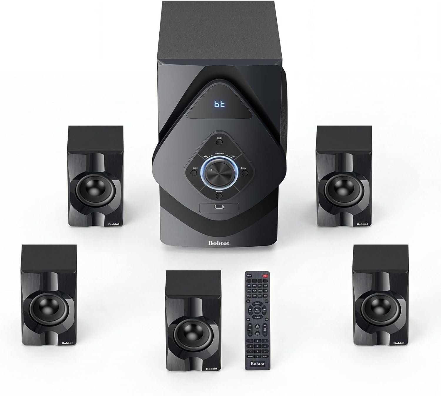 Bobtot Home Theater System Wireless Rear Satellite Speakers 800W 6.5 inch Subwoofer 5.1/2.1 Channel Surround Sound Systems with ARC Optical Bluetooth Input