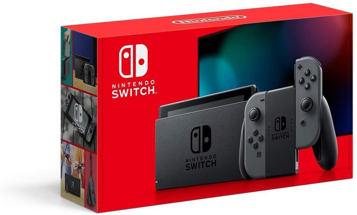 Nintendo Switch Game Console – Black (HAC-001(-01) w/ OEM Gray Joy Cons (Renewed)