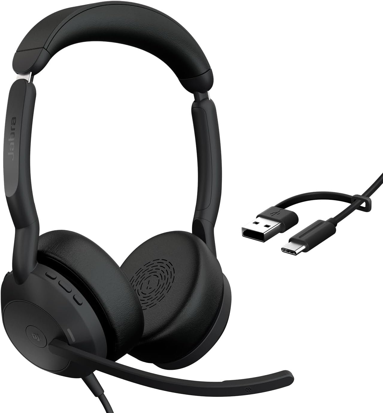 Jabra Evolve2 50 Wired Dual-Ear Headset – Noise Cancelling Headphones, Bluetooth Headset for Work with Noise Cancelling Microphones, Goes with Online Meeting Platforms Like Microsoft Teams, Black