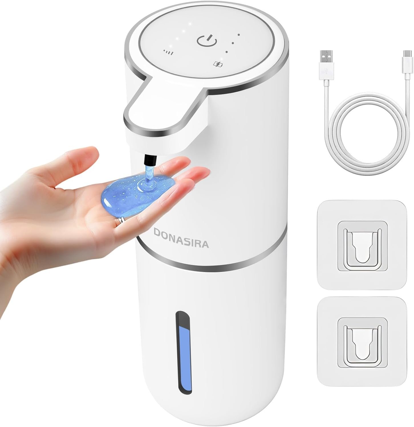 Touchless Automatic Soap Dispenser, USB Rechargeable Hand Soap Dispenser, 4 Adjustable Soap Levels, IPX5 Waterproof, 12.8oz/380ml, Countertop or Wall Mounted for Bathroom and Kitchen, White