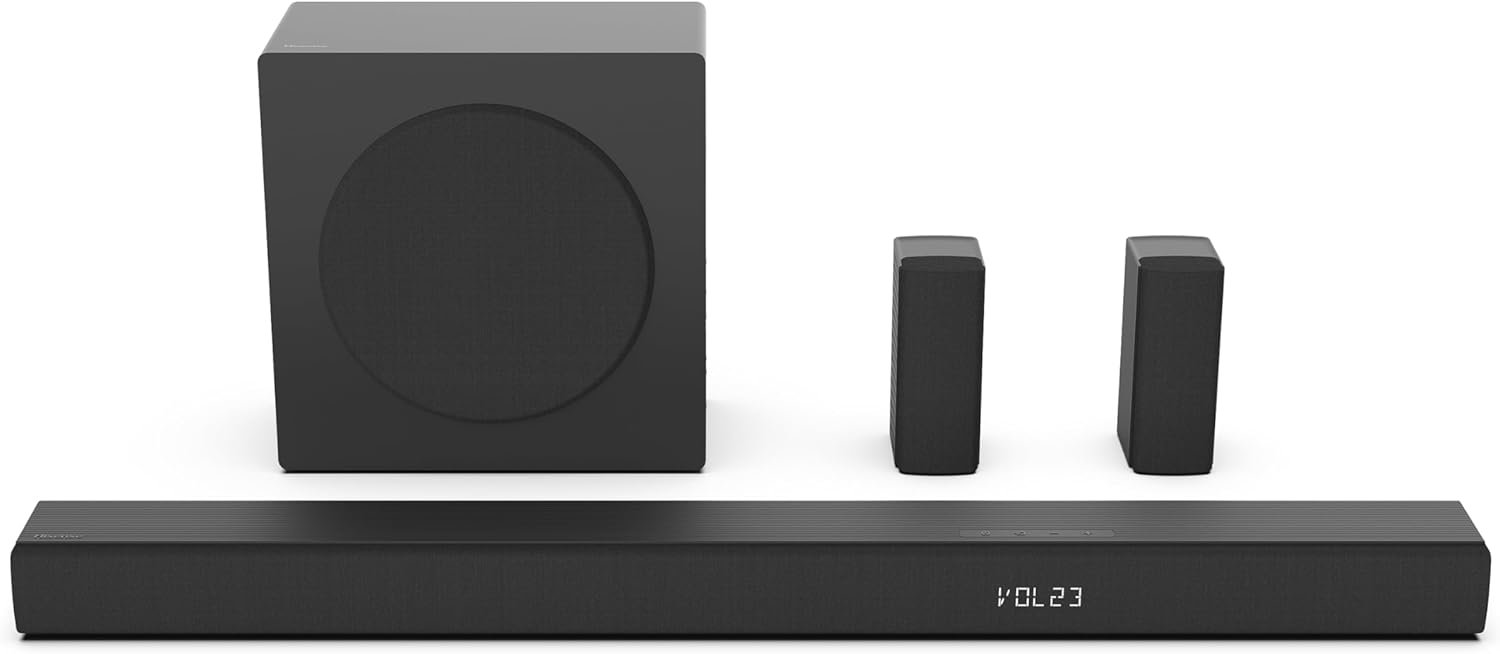 Hisense HS5100 5.1ch Soundbar with Wireless Subwoofer, Dolby Audio, DTS Virtual:X, Rear Surround Speakers, Center Speaker, HDMI ARC, Bluetooth 5.3, Remote Control