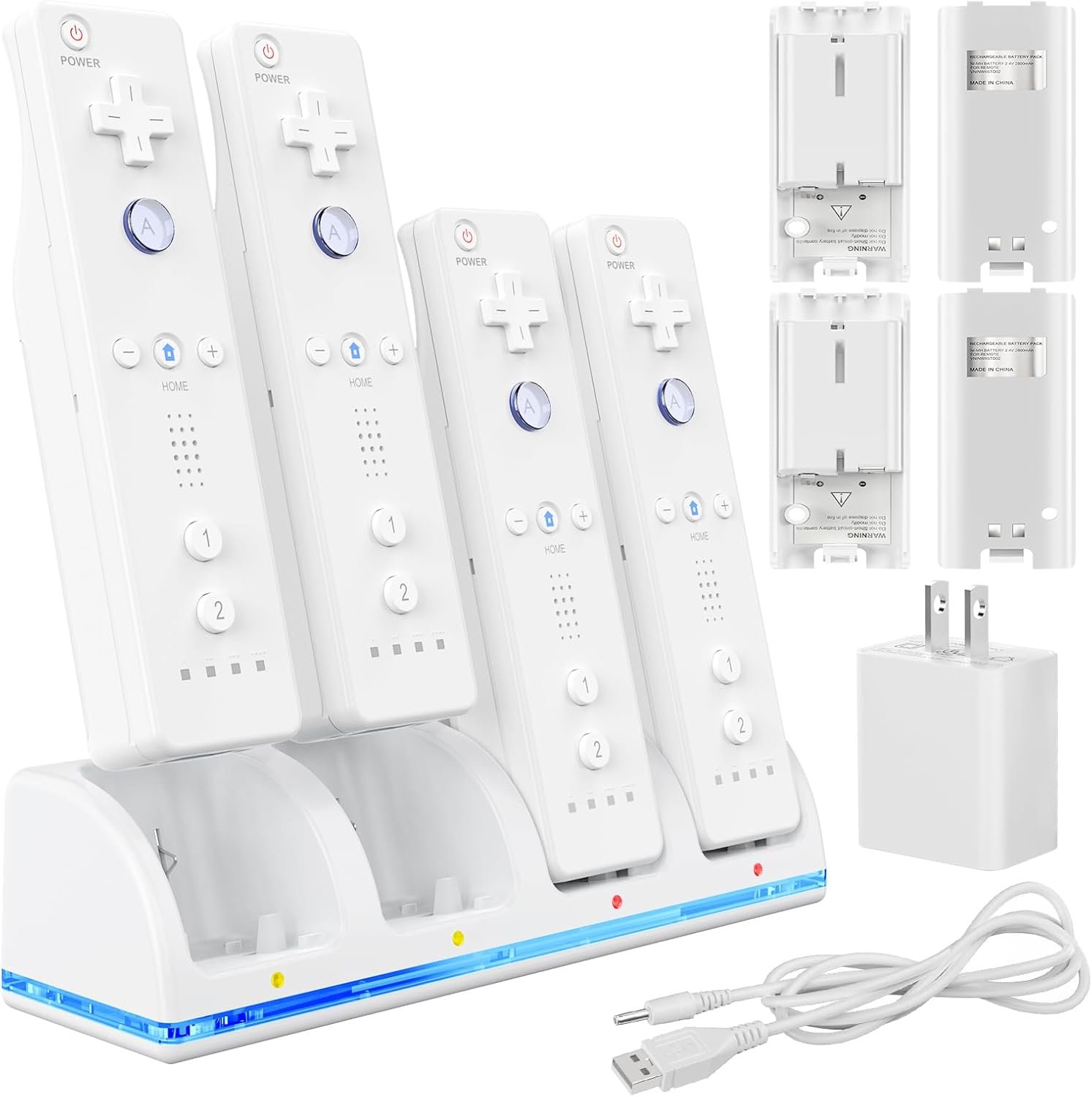 KEKUCULL Remote Controller Charger Station for Wii/Wii U with 4 Pack 2800mAh Rechargeable Battery Pack, Charging Dock Station for Wii Controller, Remotes are not Included