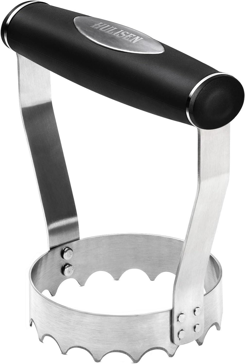 HULISEN Cutlery Serrated Food Chopper, 3 Inch Stainless Steel Manual Hand Chopper with Grip Handle & Serrated Tooth Edge, Handheld Chopper, Chop Cabbage, Egg, Nut, Ground Meat, Vegetable for Salad