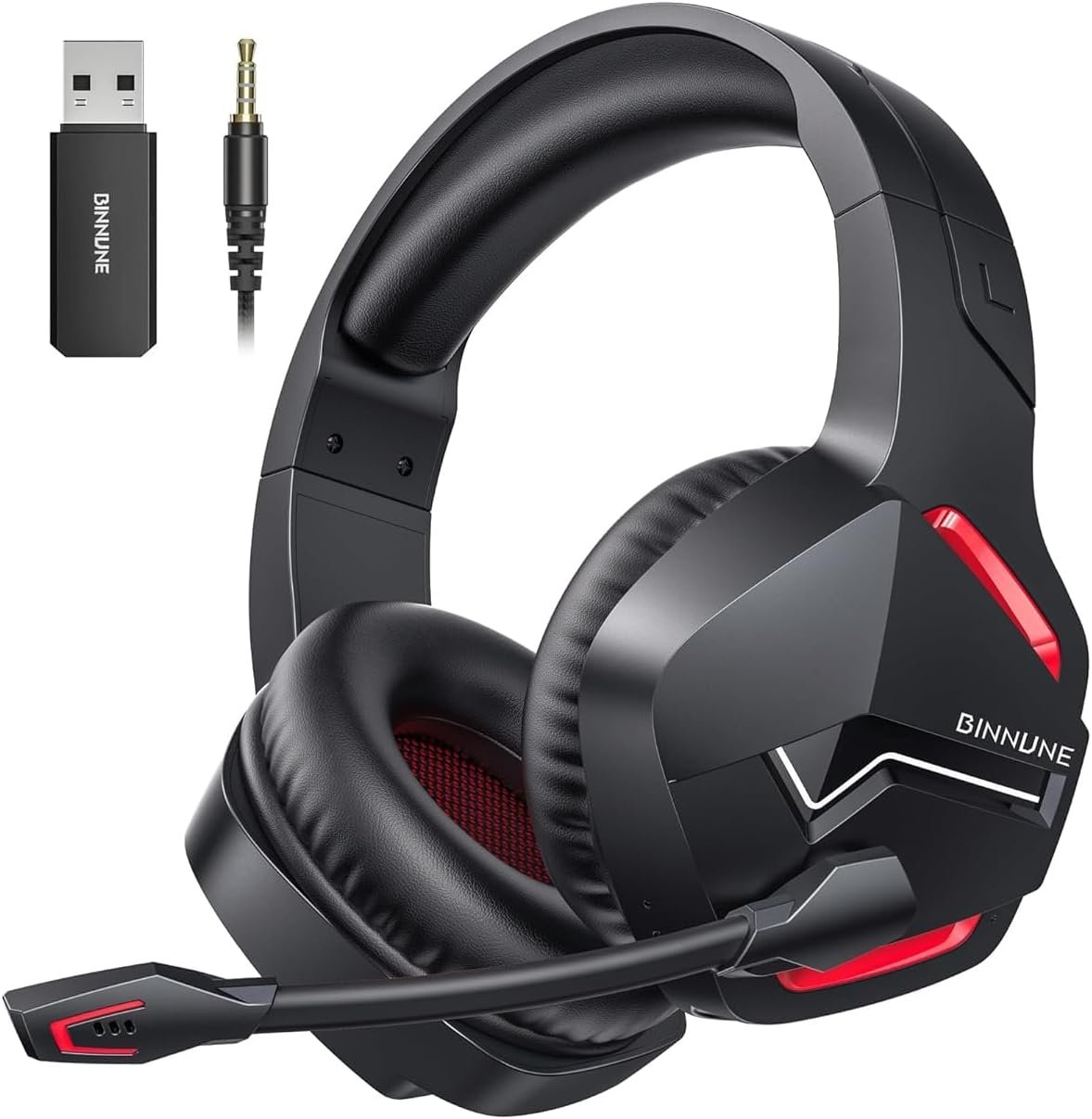 BINNUNE Wireless Gaming Headset for PS5 PC, 120H Ultra-Long Battery, 2.4GHz & Bluetooth 5.3 Wireless Headphones with Noise Canceling Mic, 50mm Drivers, Comfort Over Ear Headphones, Black
