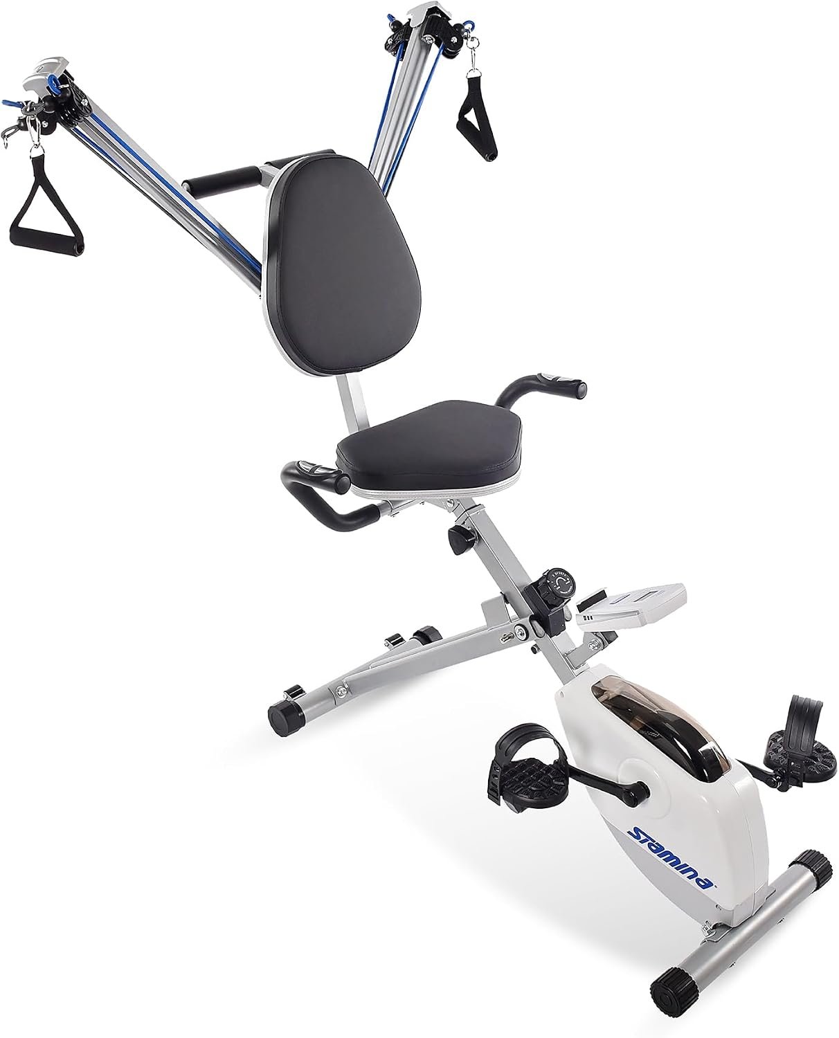 Stamina Foldable Exercise Bike and Strength System With Smart Workout App and 250 Pound Weight Capacity for Home Workout, Gray | Smart Workout App and 250 Pound Weight Capacity for home workouts
