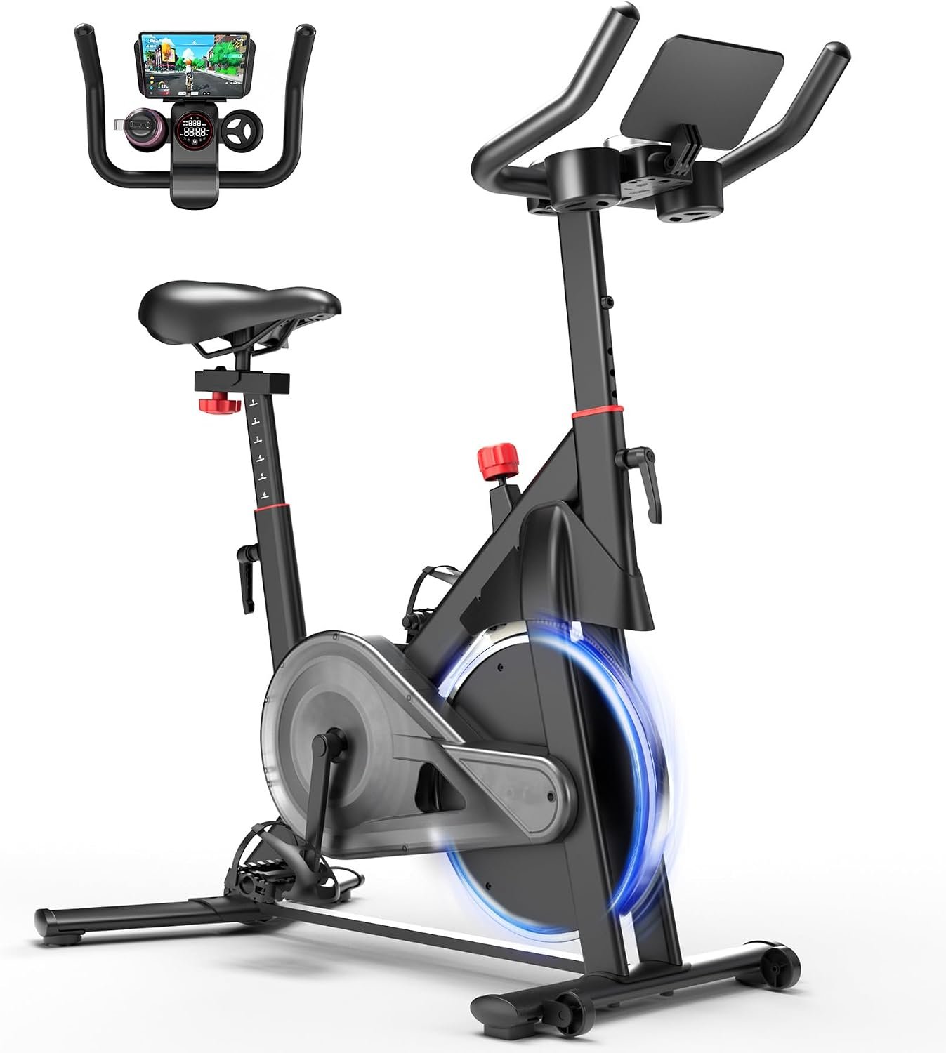 Indoor Cycling Bike – 32-Level Magnetic Resistance Stationary Exercise Bike with Adjustable Seat & Handlebars, Silent Belt Drive for Home Cardio (Fits Users 5’1″ to 5’11”, 300lbs Capacity)