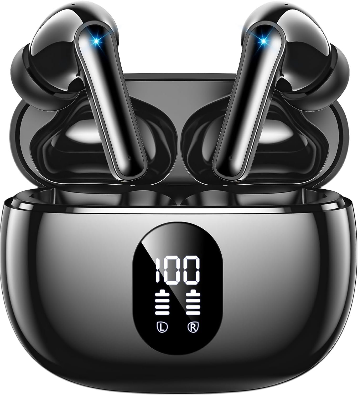 Wireless Earbuds Deep Bass Sound Ear Buds, Bluetooth 5.3 Headphones 48H Playtime, LED Display Earphones with Mic, IPX7 Waterproof Lightweight in-Ear Buds, Touch Control for iPhone TV Laptop Black