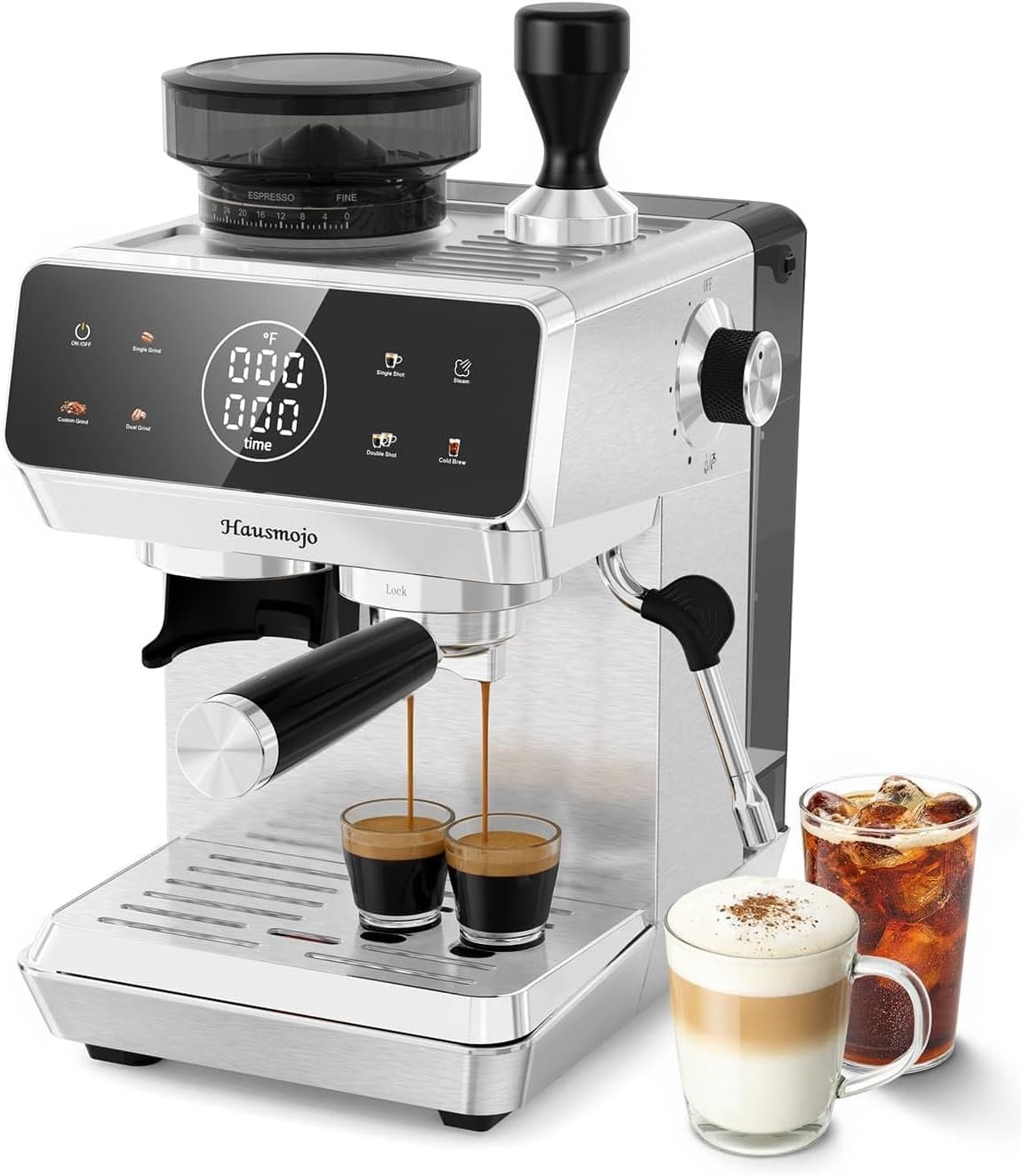 CM1620 Espresso Machine with Built-in Burr Grinder, 20 Bar Bean-to-Cup Espresso Maker with 44 Grind Settings & Steam Wand, Touchscreen Coffee Machine for Latte, Cappuccino & Iced Coffee