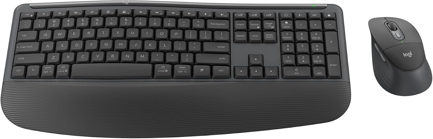 Logitech Signature Comfort Plus Combo MK880 Wireless Keyboard and Mouse Combo, Full-Size Comfort Keyboard with Palm Rest, Silent Clicks, Bluetooth, for Windows and macOS – Graphite