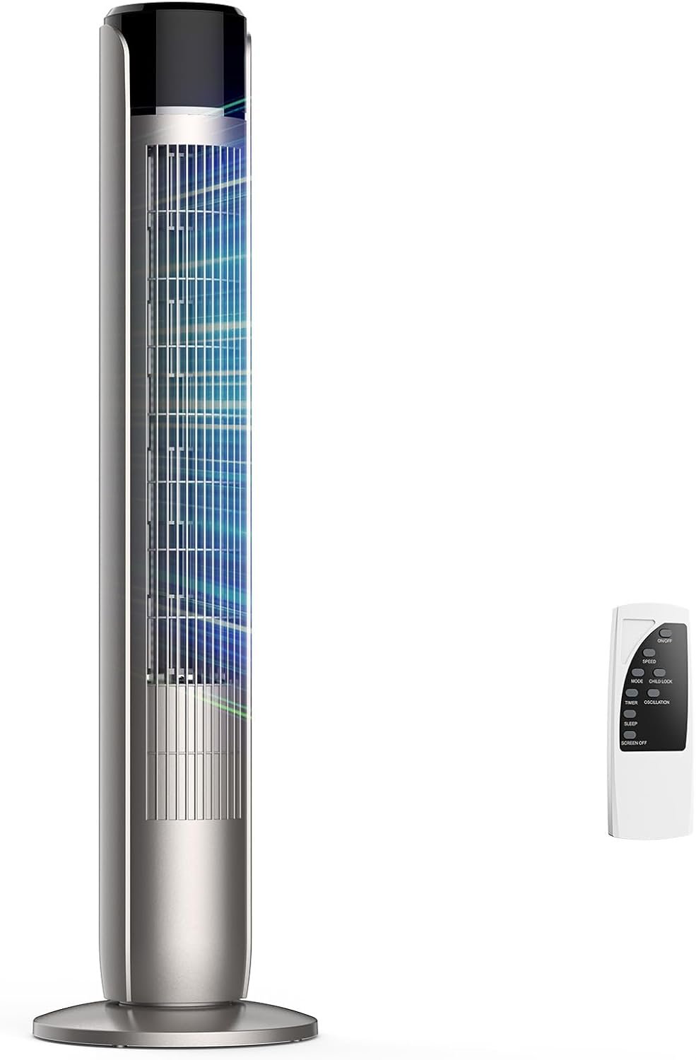 OLIXIS Tower Fan for Bedroom, 60°Oscillating Fan with Remote, 25ft Far, 28dB Quiet Electric Standing Fan, 12 H Timer, 5 Speeds, 4 Modes, Bladeless Floor fan for Home, Office, Indoor, 36 Inch