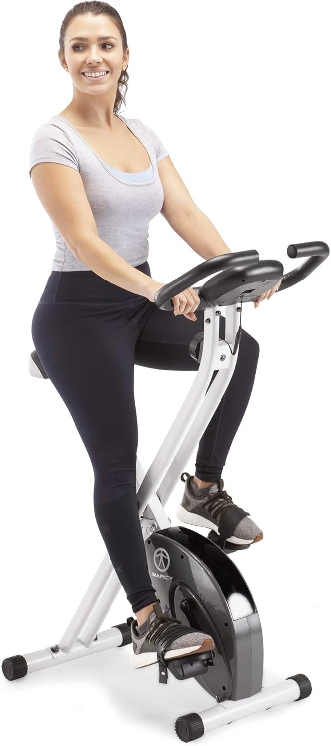 Marcy Foldable Upright Exercise Bike with Adjustable Resistance for Cardio Workout & Strength Training – Multiple Styles Available