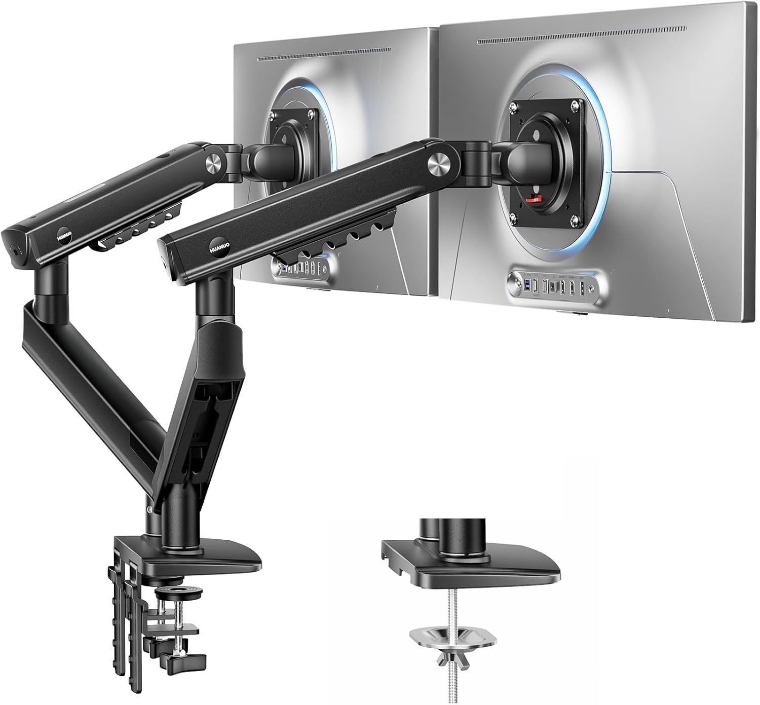 HUANUO FlowLift Pro Dual Monitor Mount for 13–32″ Screens, MechaSpring Monitor Stand, Adjustable Monitor Arms for 2 Monitors with Tilt/Swivel/Rotation, Tool-Free VESA Mount, Max Load 19.8 lbs