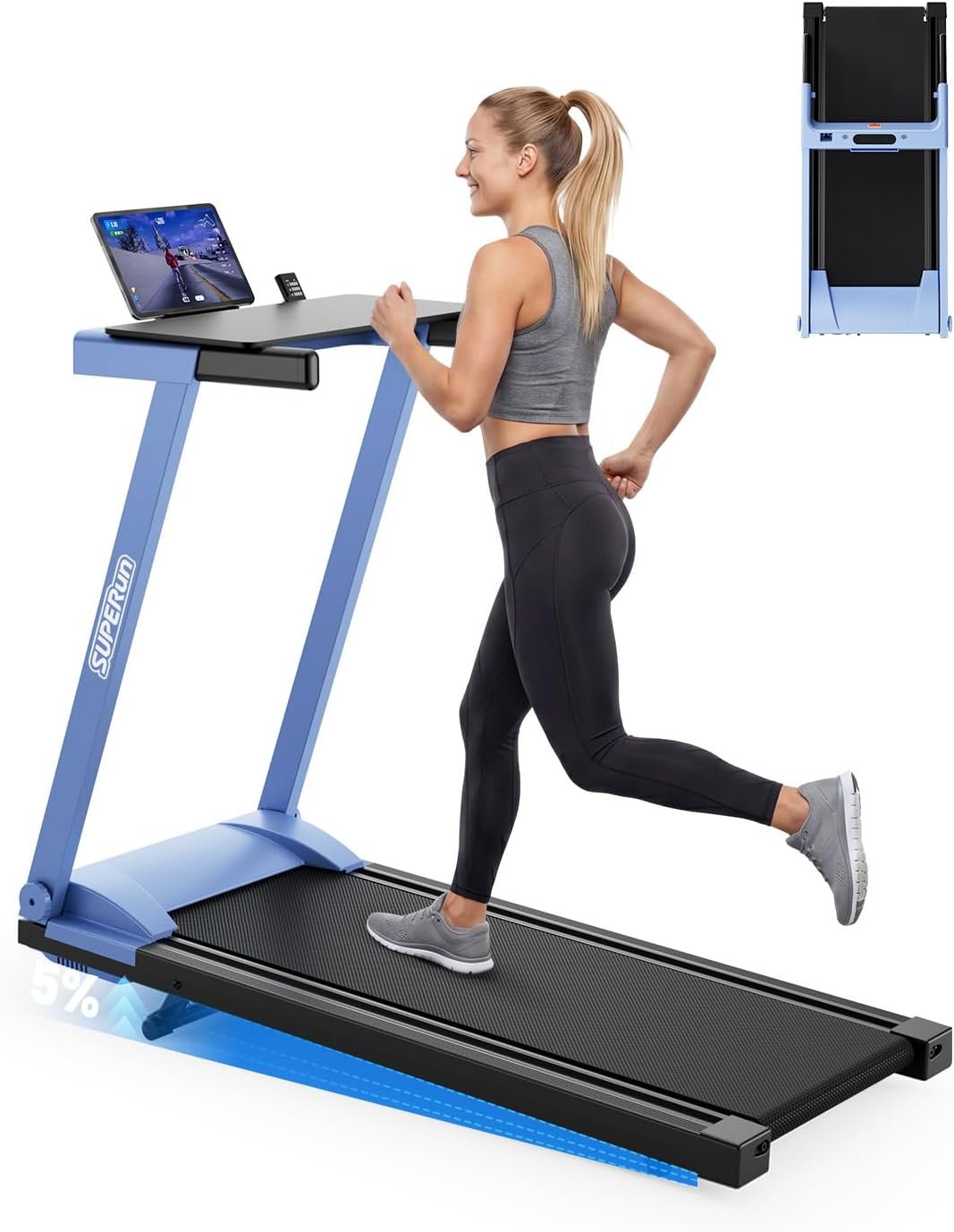 Superun Walking Pad Treadmill with Incline for Home Office, 3-in-1 Under Desk Treadmill with Smart App Control, 300LB Capacity, Quiet Portable Foldable Treadmill for Apartment & Small Spaces
