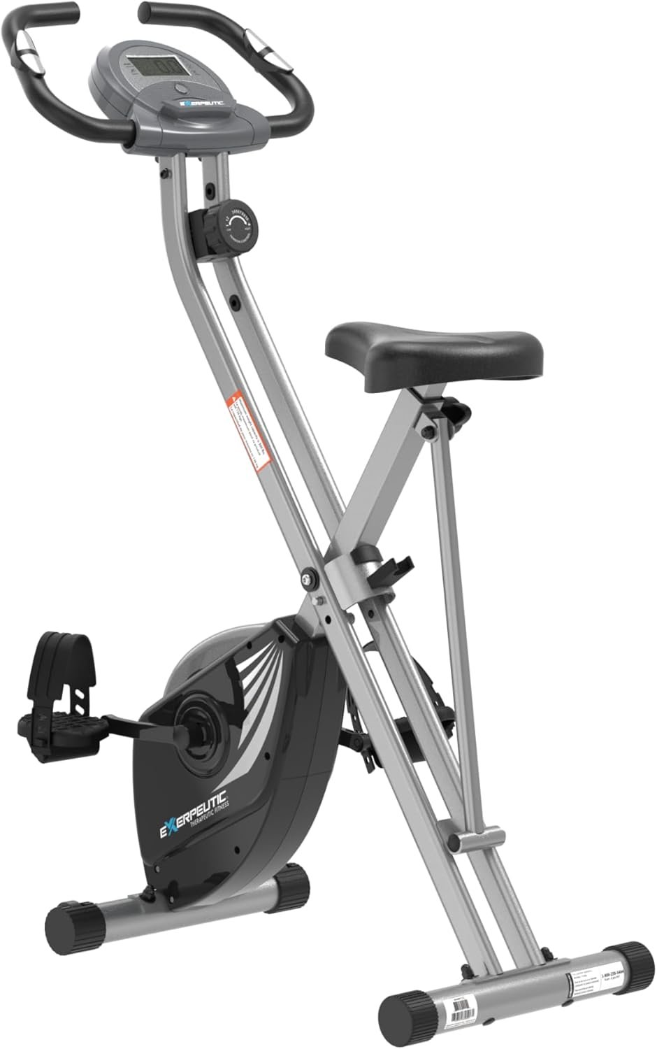 Exerpeutic Foldable Exercise Bike, 8 levels of Resistance Stationary Bicycle with Airsoft Seat, LCD Display to Track Distance, Calories, Time and Speed