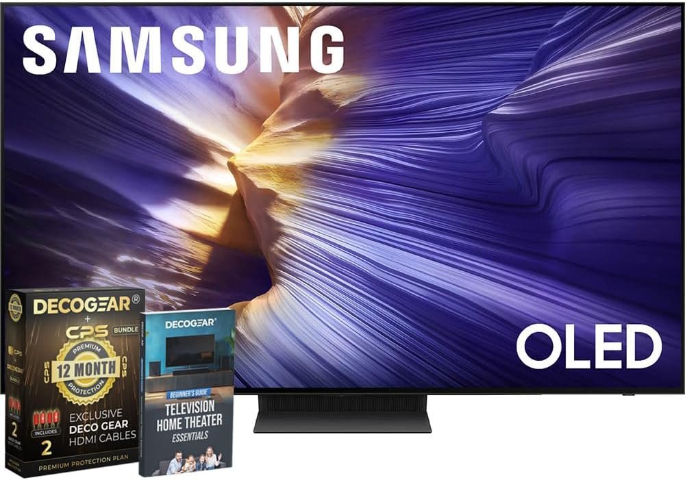 Samsung 65 inch OLED 4K S90F Smart TV (2025) Vision AI, OLED HDR+, Glare-Free Bundle with CPS Exclusive 1-Year Protection & Deco Gear Complete Home Theater Beginner’s Guidebook