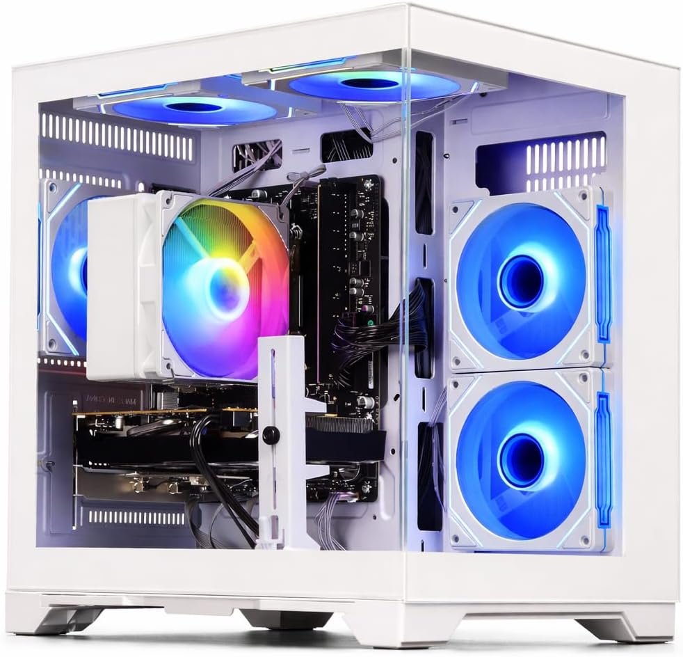 Gaming PC Desktop Computer – Ryzen 5 5500, Radeon RX 6500XT 4GB, 16GB DDR4 RAM, 512GB NVME SSD, Prebuilt Tower for 1080P Gaming, Streaming, School & Home Office (White)