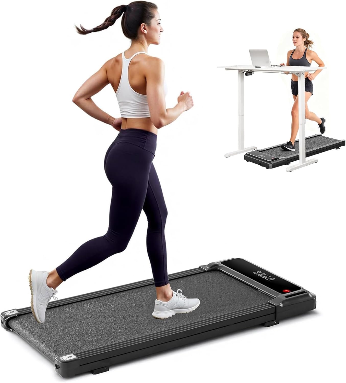 Walking Pad Under Desk Treadmill, Portable Compact Electric Walking Treadmill with Remote Control & LED Display for Home Office, Quiet Fitness Machine,