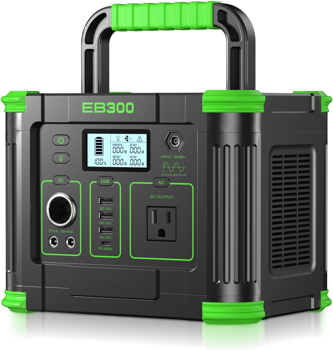 Portable Power Station 330W, GRECELL 288.6Wh Solar Generator with 60W USB-C PD Output, 120V Pure Sine Wave AC Outlet Backup Lithium Battery for Outdoors Camping Travel Home Blackout