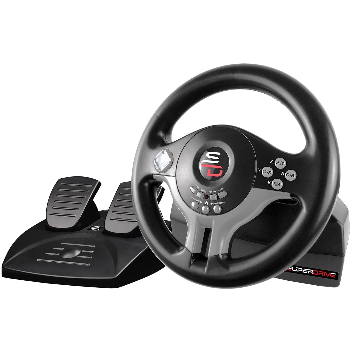 SUBSONIC – Superdrive SV250 Steering Wheel compatible – Racing Wheel with Dual Joysticks, Pedals and Paddles – 22 cm Diameter, 180° Rotation – Black (250 FOR XBOX – SWITCH 2 – SWITCH – PC – PS4)