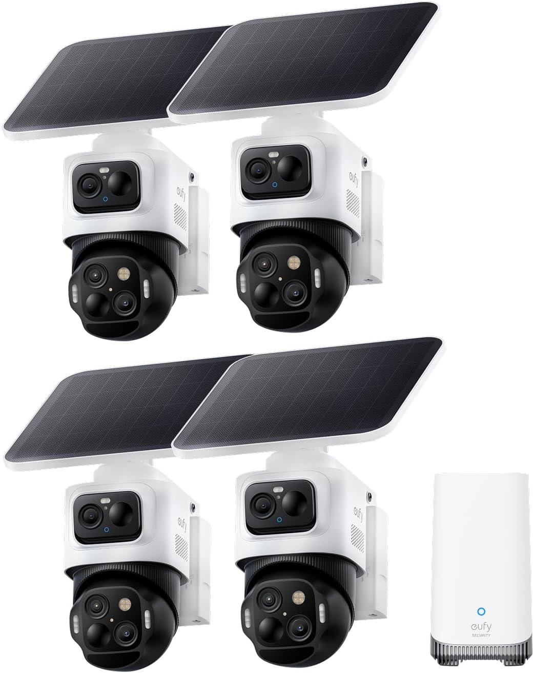 eufy Security eufyCam S4 4-Cam Kit, 4K Solar Wireless Outdoor Security System,3-Lens Bullet-PTZ cam, 360° Coverage,Cross-Cam Tracking, AI Recognition, 8X Zoom,0 Monthly Fee,Expandable up to 16TB