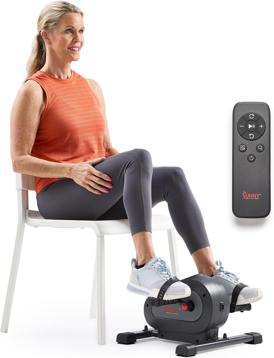 Sunny Health & Fitness Smart Motorized 2-in-1 Pedal Exerciser, Indoor Compact Under-Desk Mini Bike for Low-Impact Cardio Workout and Physical Therapy, Free SunnyFit Training App Connection