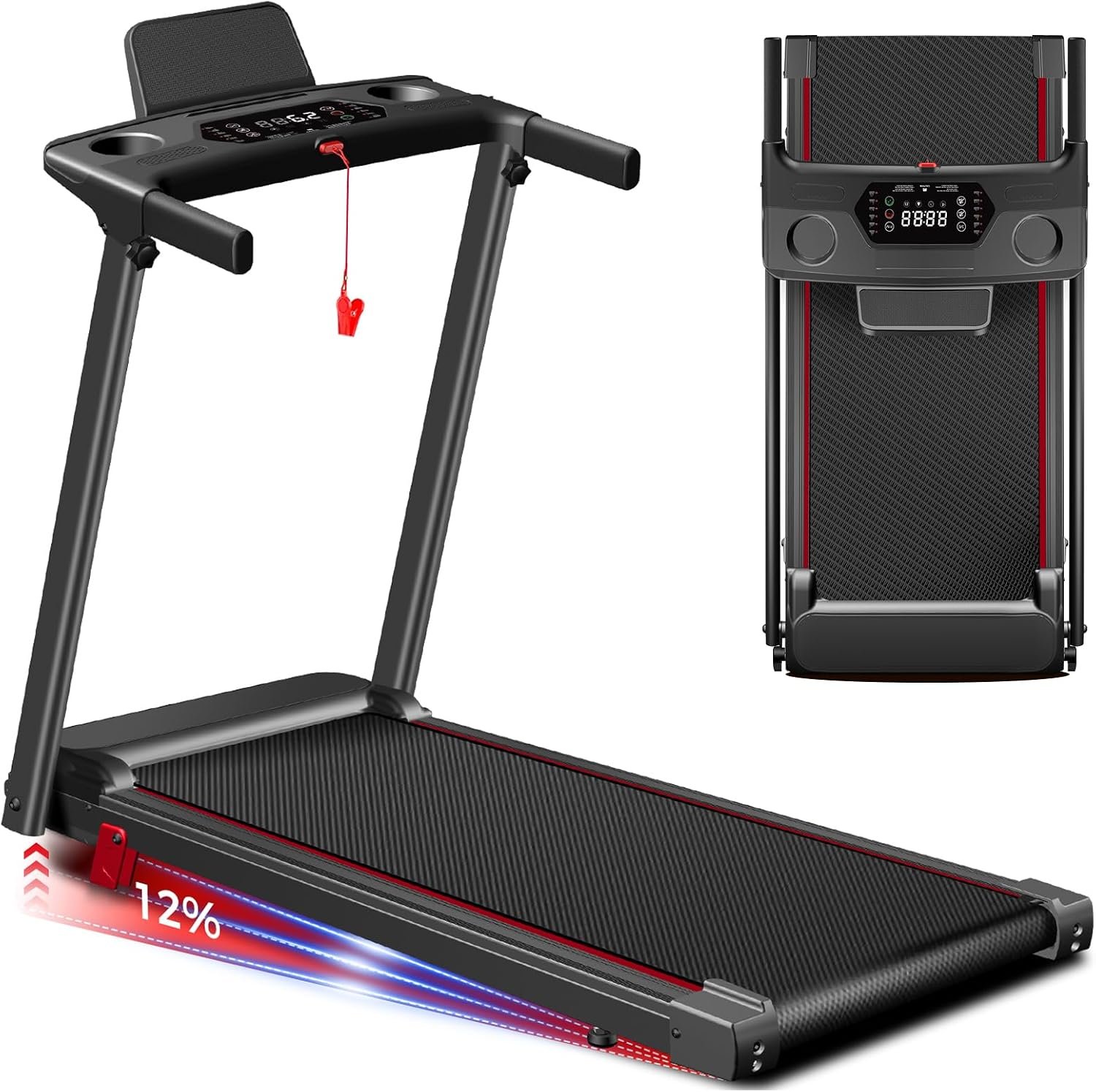 Treadmill with Incline 3-in-1 Portable Treadmills for Home Small, Incline Walking Pad Treadmill with Handle Bar, Walking Pad Foldable with 3.0HP Quiet Brushless, LED Dispay, 300LBS Capacity