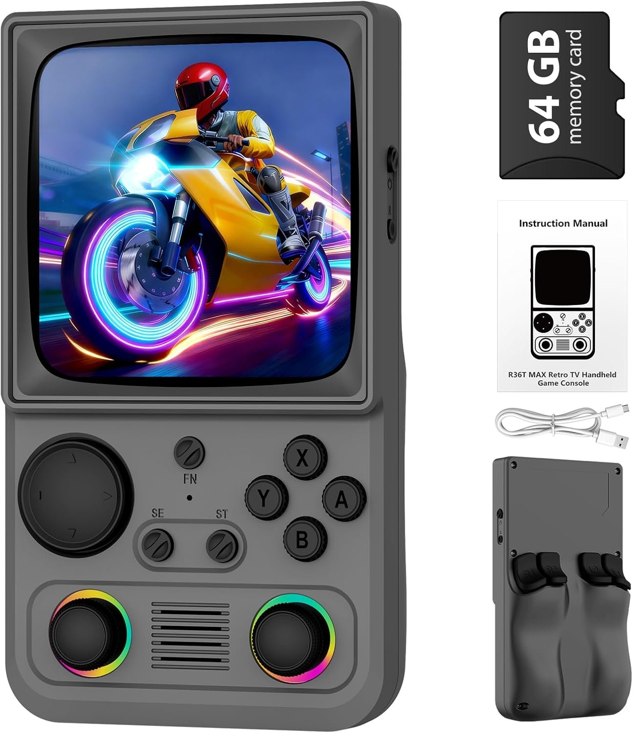 R36TMAX Retro Gaming Console Handheld – 4.0″ IPS Screen, 23+ Emulators, 64GB Preloaded Game Console, 5G WiFi Online Play, RGB Joystick, 4000mAh Portable Retro Game Console –Classic Grey