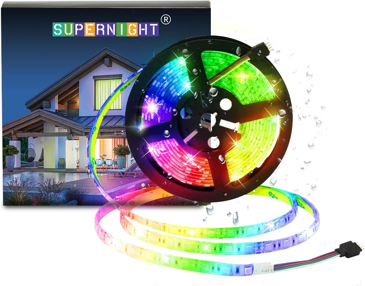 SUPERNIGHT LED Strip Lights, 16.4FT 5M SMD 5050 Waterproof 300LEDs RGB Color Changing Flexible LED Light Strip for Bedroom, TV Back Lighting (Not Include Power)