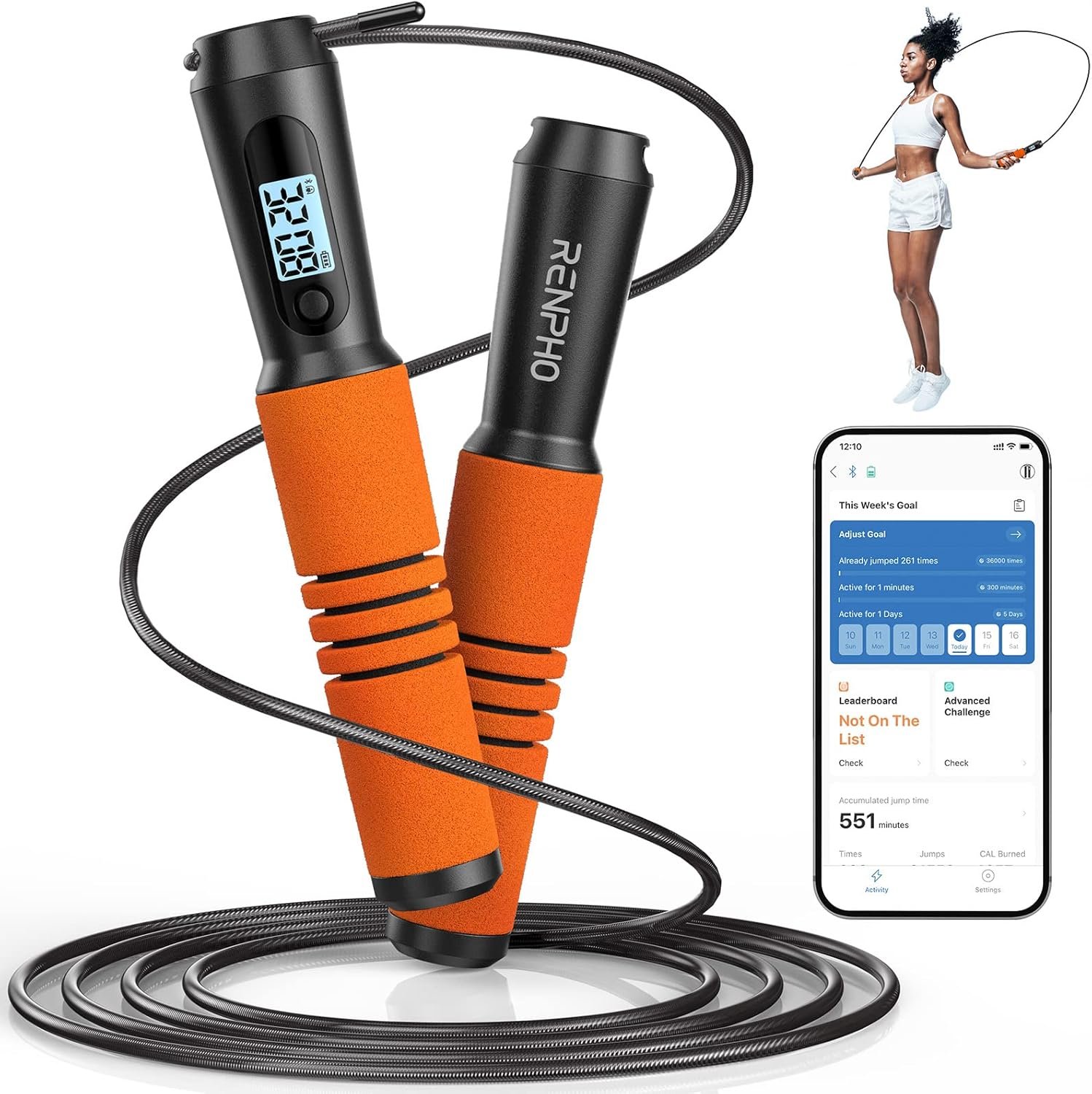 RENPHO Smart Jump Rope – APP Data Storage & Tracking & Analysis, Tangle-Free Jumping Rope for Men, Women, Skipping Rope with Counter, Adjustable workout Jump Ropes for Crossfit, Gym, MMA