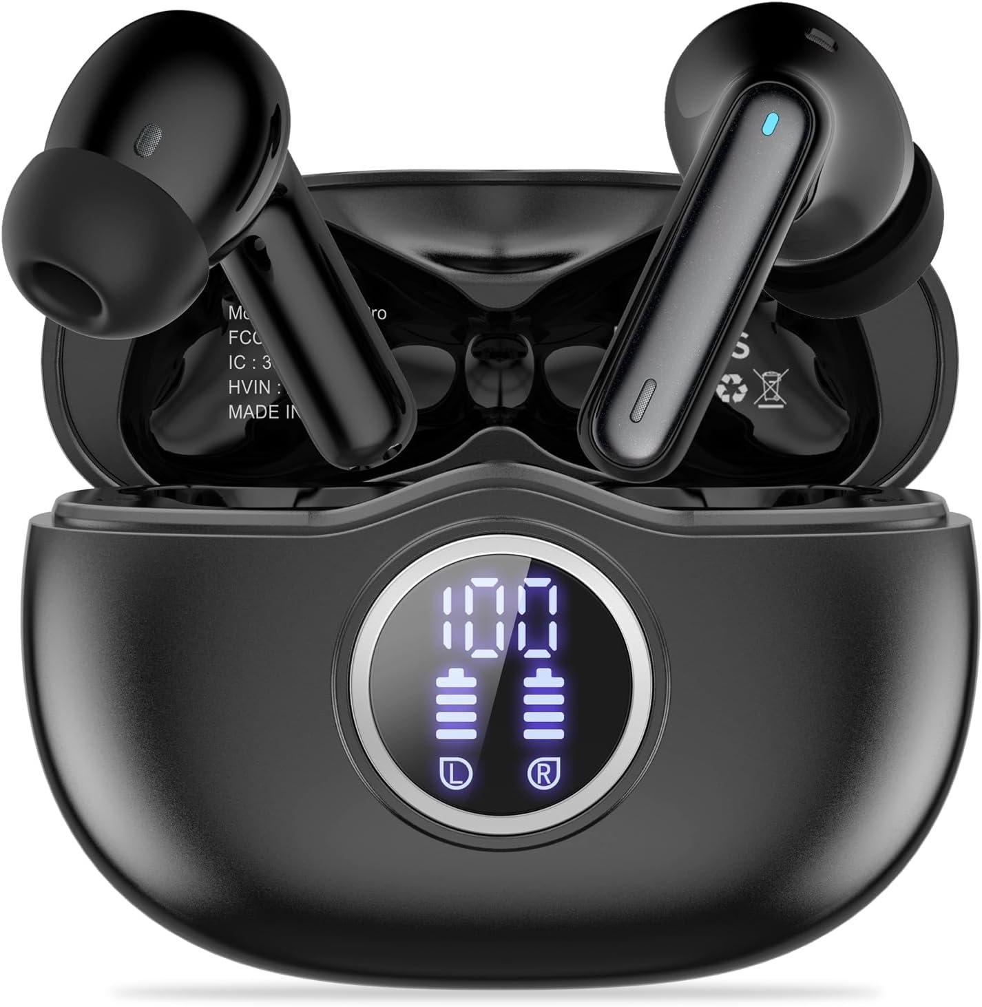 HiFi Stereo Wireless Earbuds, Bluetooth 5.3 with LED Display 50H Playback ENC Noise Canceling IPX7 Waterproof Earphones for Gym/Running/Work