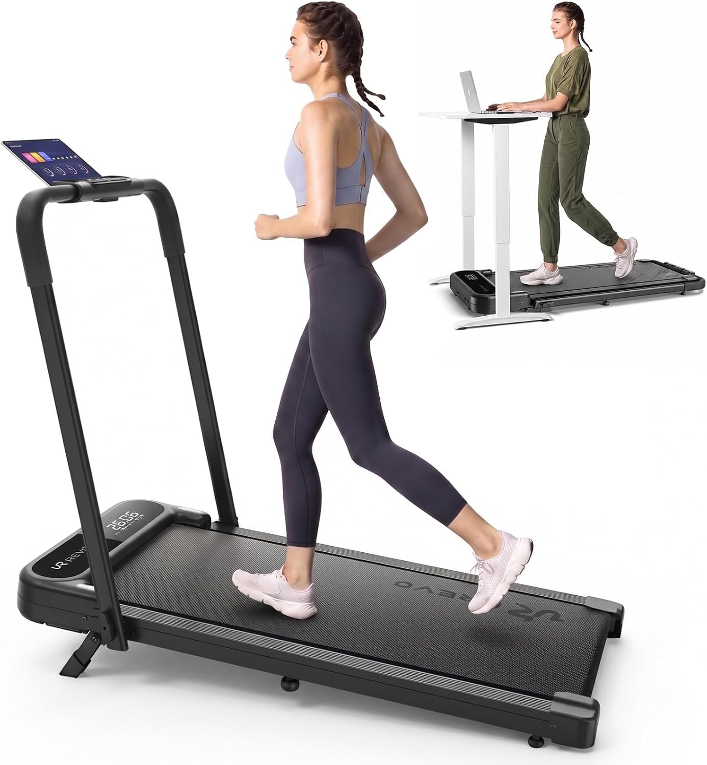 UREVO Strol 2E Pro Smart Incline Walking Pad Treadmill with APP, 12% Incline, Compact Walking Pad with Safety Handle, Plug & Play, Desk Treadmill with LED Display, Walking & Running for Home Office
