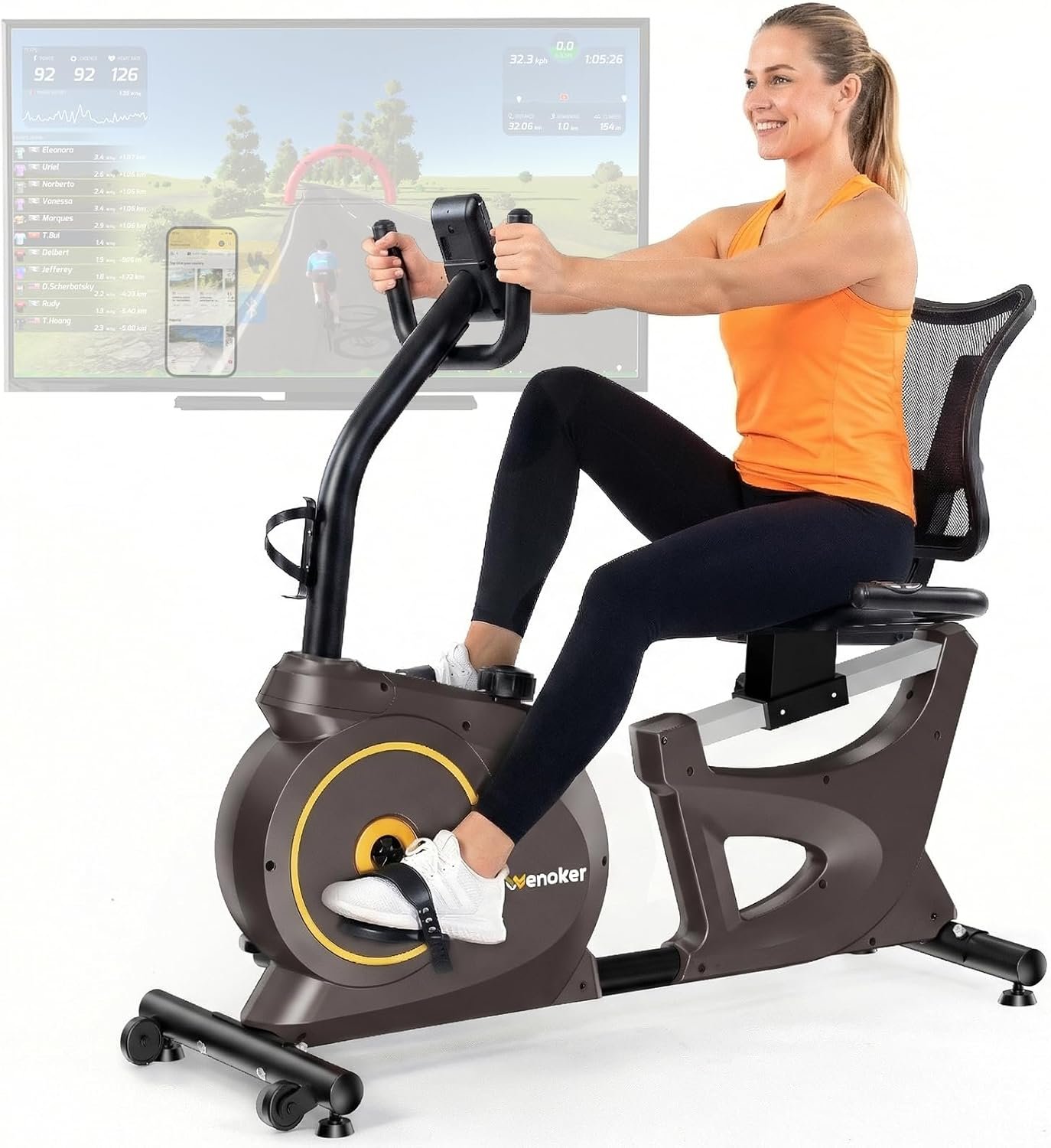Wenoker Recumbent Exercise Bikes,Light Commercial-Grade Recumbent Bike for Seniors,Magnetic Recumbent Exercise Bikes with Heart Rate Handle,Smart App,LCD with Comfortable Seat for Home