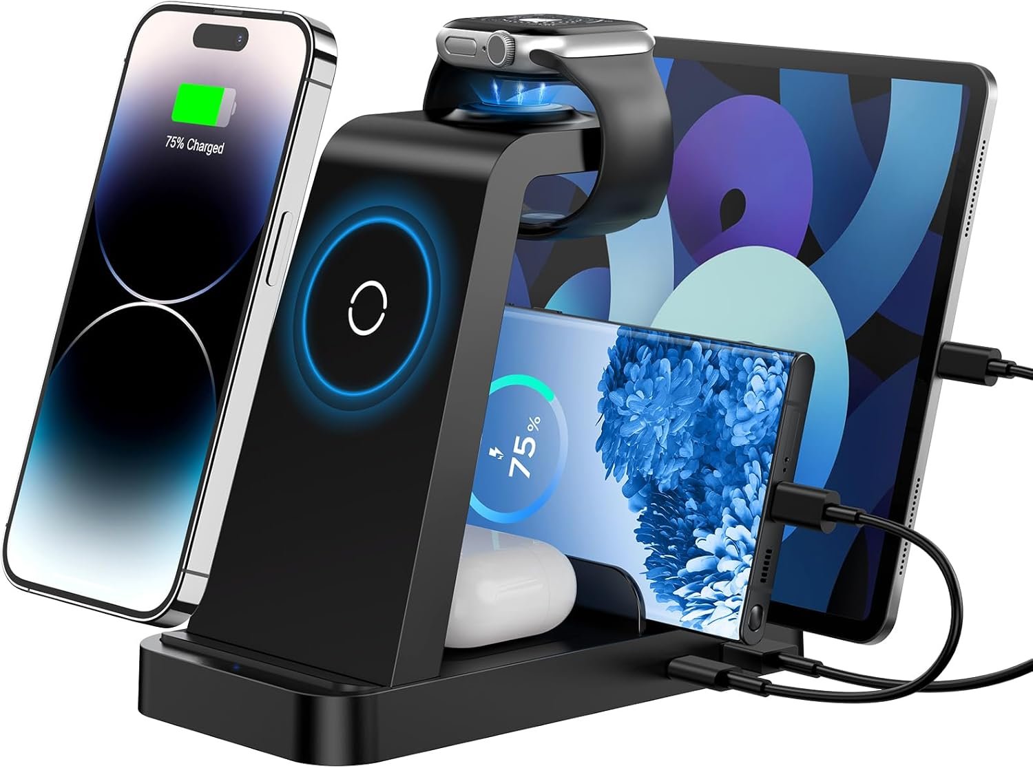 Wireless Charger for iPhone – 5 in 1 Charging Station for Multiple Devices Apple: Fast Wireless Charging Stand Dock for iPhone 17 16e 16 15 14 13 12 Pro Max Apple Watch Airpods