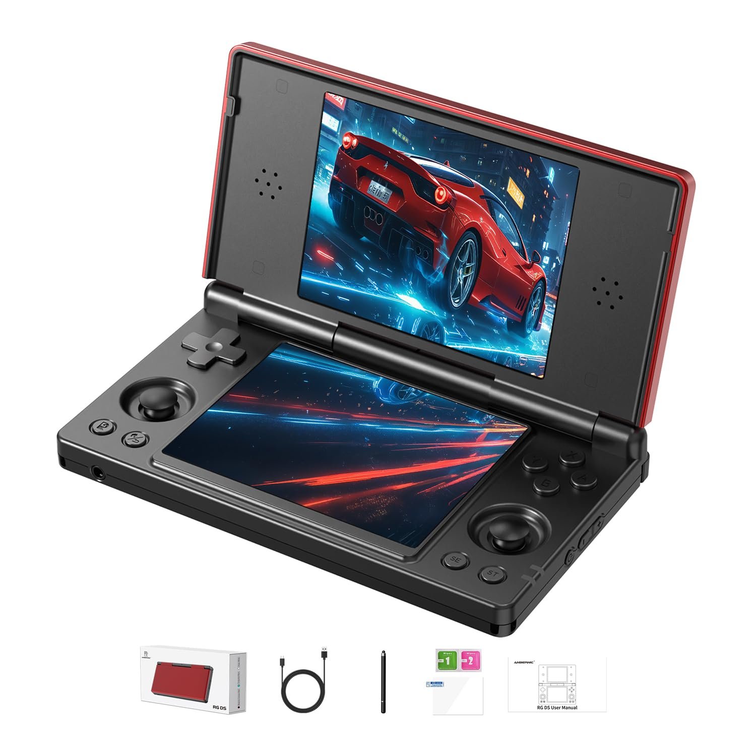 GiipGoop Anbernic RG DS Handheld Game Consoles RG DS Retro Gaming Console Dual-screen Video Game Console 3+32GB Android 14 Portable Pocket Arcade 4000mAh Battery WiFi Bluetooth HD Output Black
