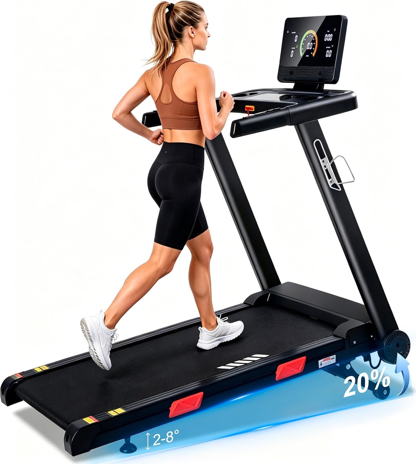 ATEEDGE Treadmill with Auto Incline, 20% Incline, 3.0HP, 10 MPH Running Machine, 18.5″ Wide Belt, 350 lbs Capacity, Treadmill for Home with Bluetooth App